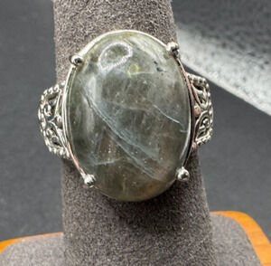 Vtg STS Karis Sterling Silver 925 Labradorite Oval Cocktail Ring Size 7